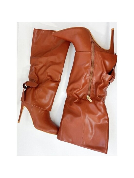 Shoes - Size 6.5 Brown High Stiletto Boots Women’s Faux Leather Tall Heel Boots